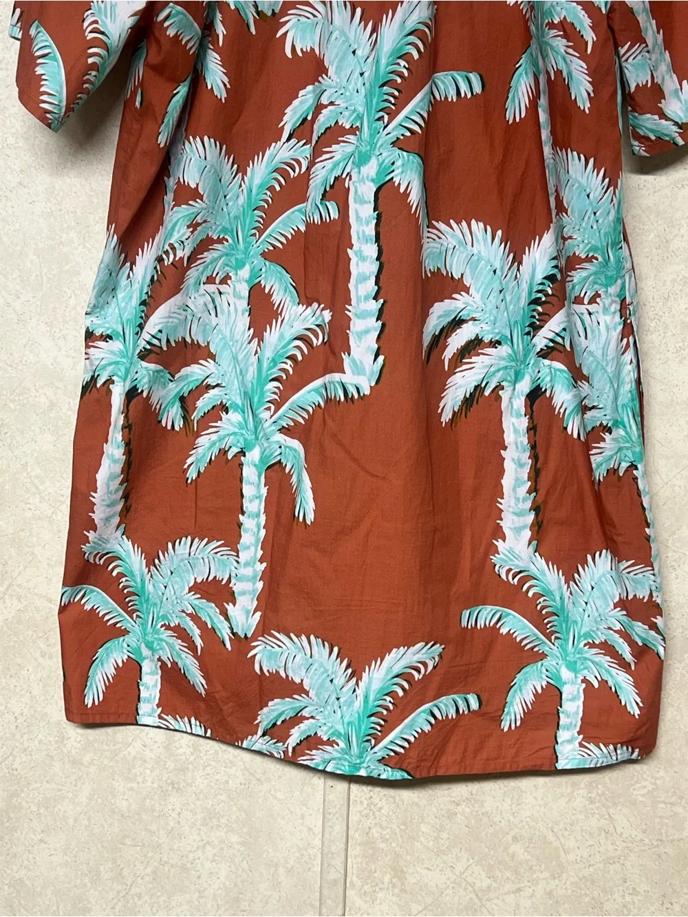 Oliphant pocket mini dress puff sleeves in Cartagena brown palm trees - Picture 10 of 13